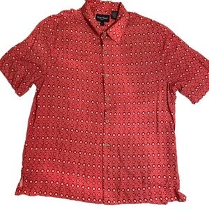 Nat Nast Mens Shirt Large Rayon Red Camp Button American Fit Casual Pocket